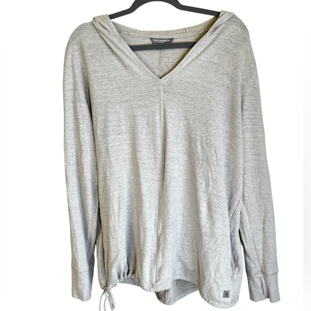 Royal Robbins Waffle Knit V-Neck Hoodie Lightweight Drawstring Waist Hemp XL